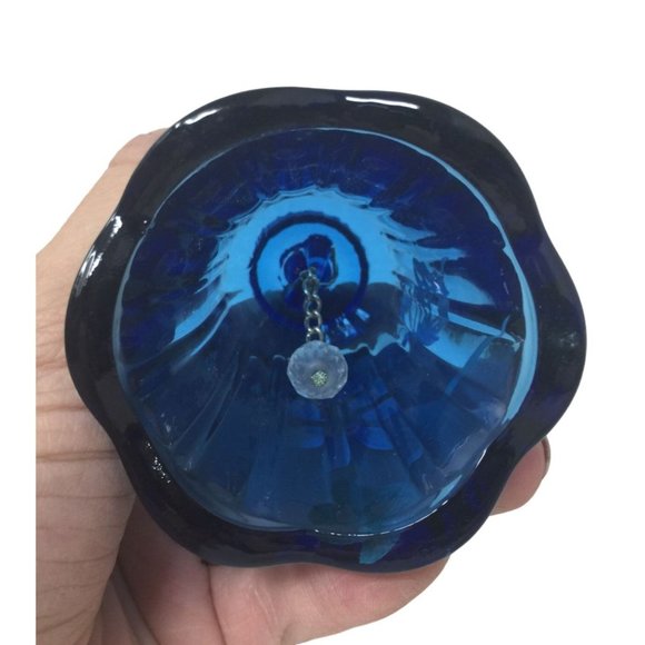 Cobalt Blue Hand Bell with Hand Painted Flower/Butterfly on front of it. - Picture 4 of 4